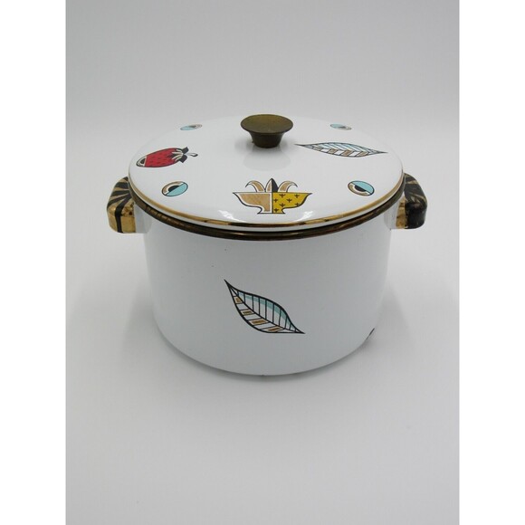 VTG MCM 2 qt Sauce Pot Lid Georges Briard Pineapple Enamelware 60s Retro - Picture 2 of 16